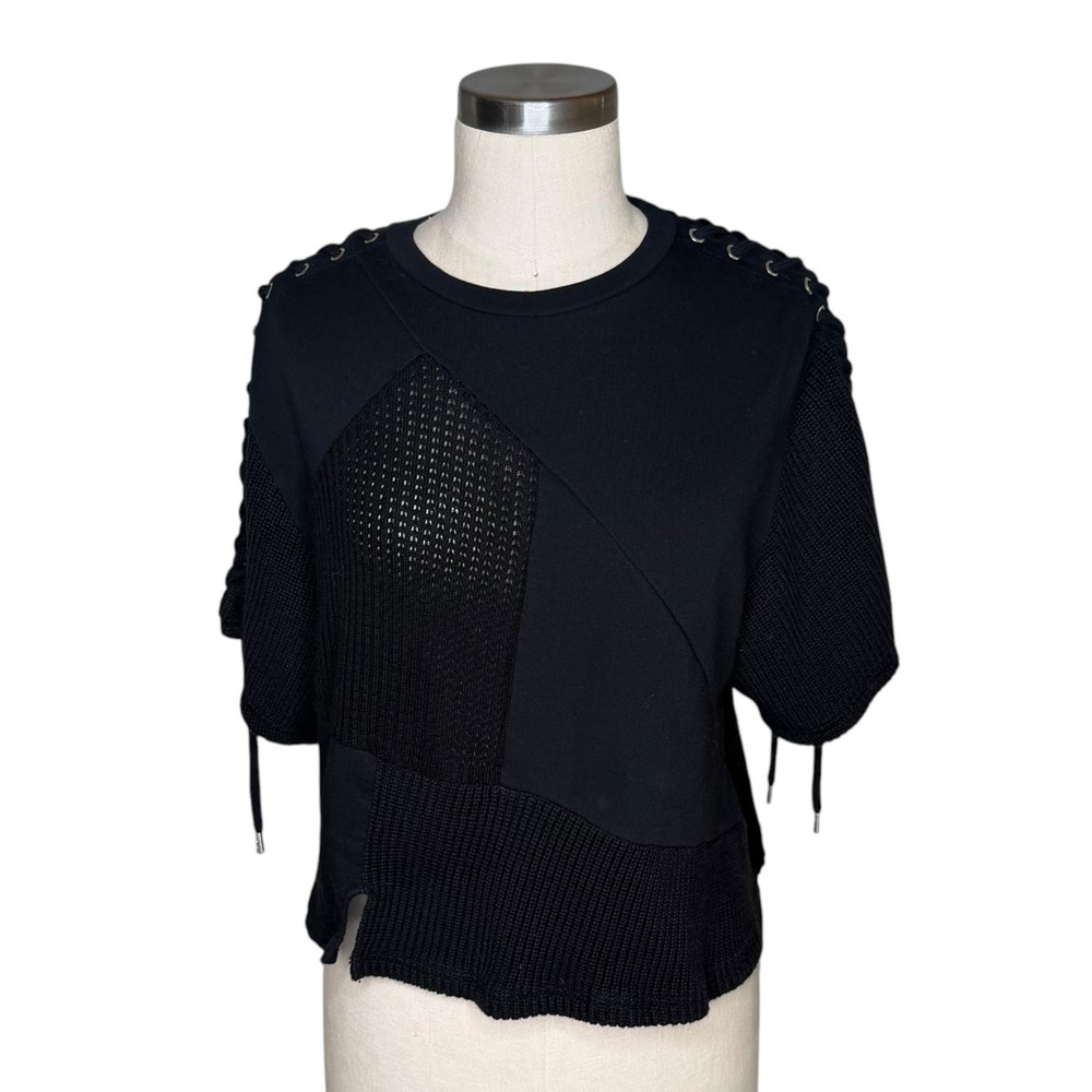 MCQ Alexander McQueen Patchwork Lace Up Black Sweater Women's Size XS Mixed
